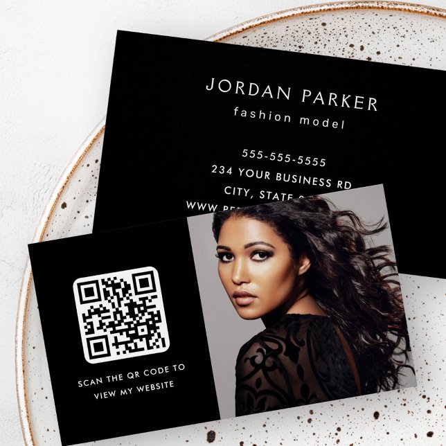 Foto de personalizado Código QR tarjetas de visita (Custom photo QR code black business cards)