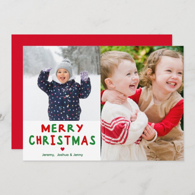 Foto De Personalizado De Navidad De Feliz Verde Y  (Anverso / Reverso)