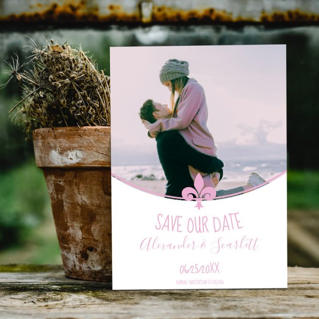 Foto De Pink Fleur De Lis Guardar El Anuncio De Fe (Pink Fleur de Lis Photo Save the Date)