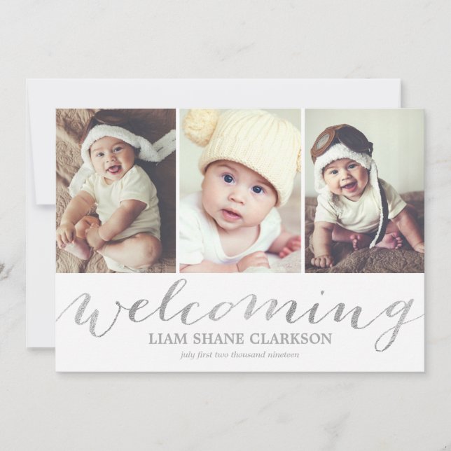 Foto de plata de bienvenida 3 | Anuncio de nacimie (Anverso)