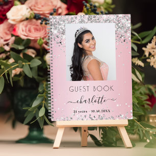 Foto de plata rosa de cumpleaños del libro de invi