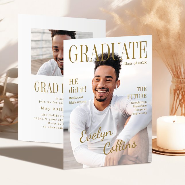 Foto de portada de revista atemporal Invitación de (Timeless Magazine Cover Photo Graduation Invitatio Invitation)