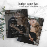 Foto de presupuesto folleto moderno de invitación<br><div class="desc">Elegante, sencillo y mínimo, moody, bajo precio, personalizado asequible, foto transparente de sobras negro, plancha de volante de invitación a la boda, con un elegante y elegante guión de moda a la moda en caligrafía. Fácil de personalizar con tus detalles y fotos! La invitación es apta para bodas modernos y...</div>
