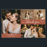 Foto de presupuesto Tarjeta de agradecimiento a Bo<br><div class="desc">Elegante y moderno Boda de Collage de fotos Terracotta 4 Gracias a una delgada carta asequible de bajo presupuesto. Elegante plantilla de agradecimiento boda con cuatro fotos en la parte delantera y una en la parte posterior. Con el texto "Gracias" en una letra de escritura tipográfica con letras a mano...</div>