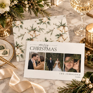 Foto de recién casados con campanas de Navidad ele