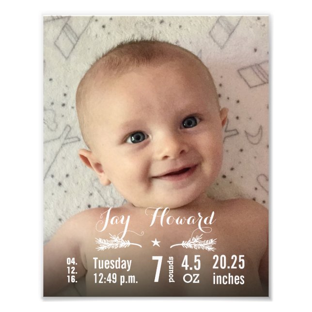 Foto de recién nacido con Baby Stats Pine Branch & (Frente)