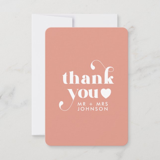 Foto de Retro Gracias Boda | Tarjeta rosa polvorie (Anverso)