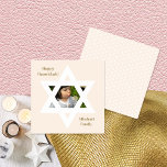 Foto de Rubor Pink Happy Hanukkah Cute<br><div class="desc">Elegante fondo rosa Rubor. Personalízalo con una foto favorita,  y personalizar con un mensaje personal y señal.</div>