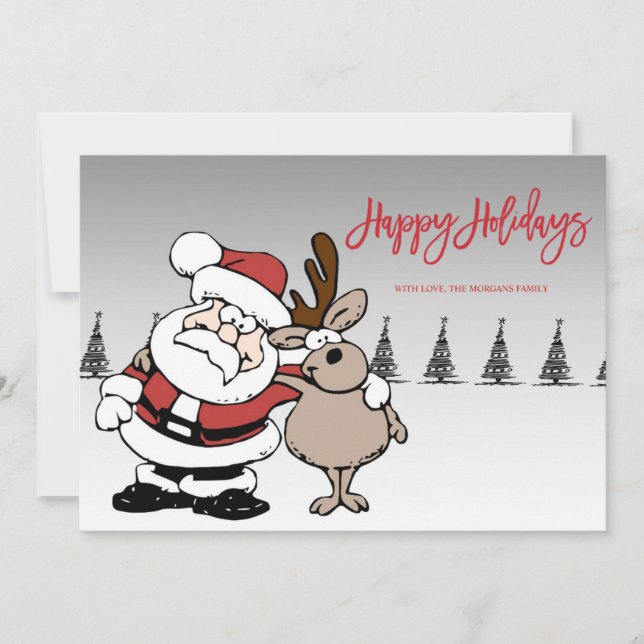 Foto de Santa Claus, Ciervos, Pinabetes, Felices F (Anverso)