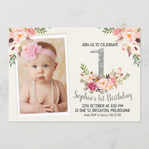 Foto de Silver Floral Primera invitación a fiesta 