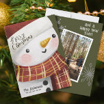 Foto de Snowman cuchi flor de nieve Feliz Navidad<br><div class="desc">Desee a sus amigos y familia una encantadora y alegre Feliz Feliz Navidad y un Feliz Año Nuevo con esta linda tarjeta de vacaciones de Snowman. Simplemente suba tu foto y personalizar familiar favorito con tu propio mensaje para el año nuevo.</div>