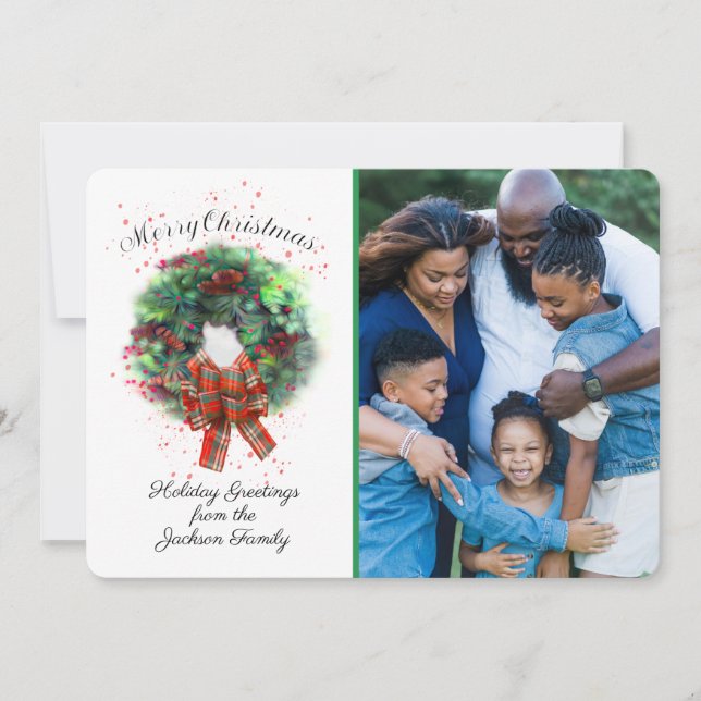 Foto de tarjeta de Navidad personalizada con coron (Anverso)