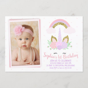 Foto de unicornio y invitación al cumpleaños Rainb