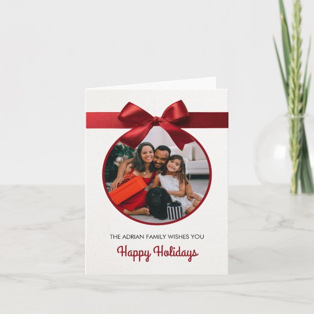 Foto de vacaciones de Navidad con lazo rojo (Anverso)