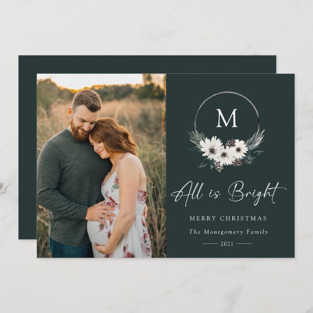 Foto de Wreath de monograma floral de invierno (Anverso / Reverso)