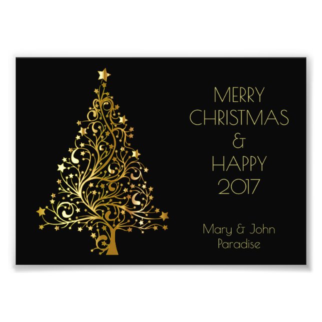 Foto Decorativo Merry Christmas Tree Stars Black Gold (Frente)