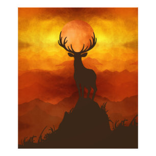 Foto Deer Buck sobre la montaña con puesta de sol