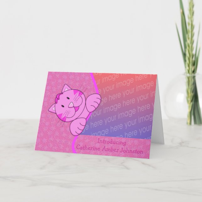 Foto del anuncio de nacimiento de un gato rosa lin (Anverso)