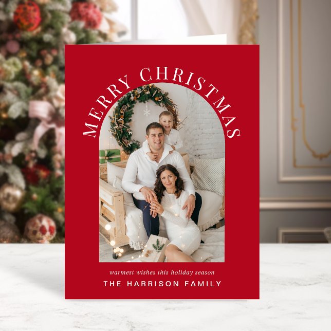 Foto del Arco Elegante Navidad Rojo (Share the love and warmth of the season with an elegant arch photo Christmas card)