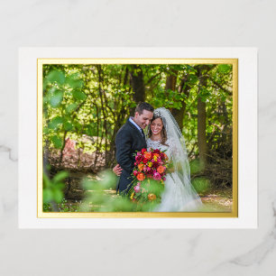 Foto del boda del marco dorado, simple tarjeta de 