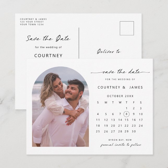 Foto del calendario de arco Guardar la invitación  (Anverso / Reverso)