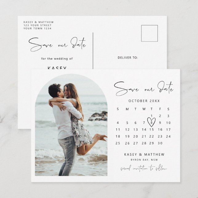 Foto del calendario de arco Guardar la invitación  (Anverso / Reverso)