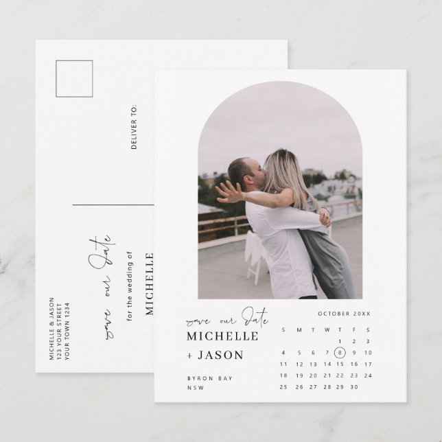 Foto del calendario de arco Guardar la invitación  (Anverso / Reverso)