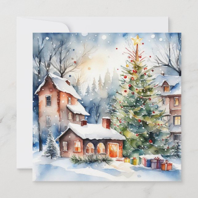 Foto del pueblo de Navidad en árbol de Navidad (Anverso)