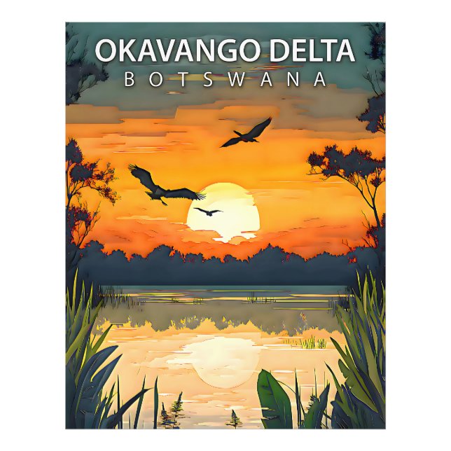 Foto Delta del Okavango – Póster de viaje retro de Bots (Frente)