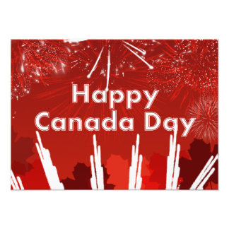 Foto Día de Canadá con fuegos artificiales y hojas de a