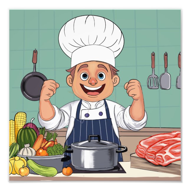 Foto Dibujo a mano de caricatura de chef procreate (Frente)
