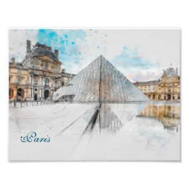 Foto Dibujo acuarela del Louvre París, Francia