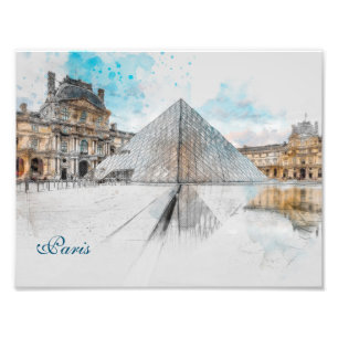 Foto Dibujo acuarela del Louvre París, Francia