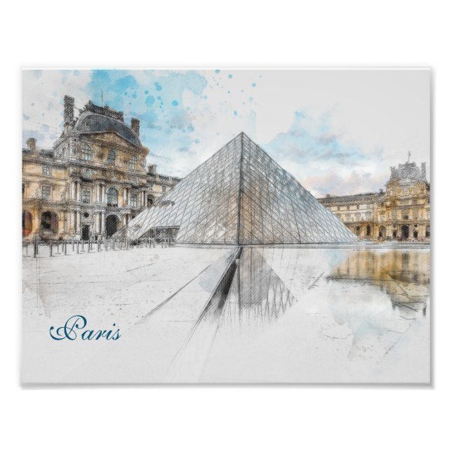 Foto Dibujo acuarela del Louvre París, Francia (Frente)
