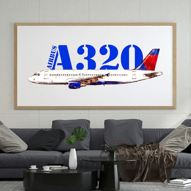 Foto Dibujo de acuarela del avión Airbus A320 (Airbus a320 Airplane Watercolor drawing. Photo Print)