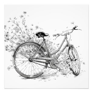 Foto Dibujo de Flor de Bicicleta Blanca y Negra