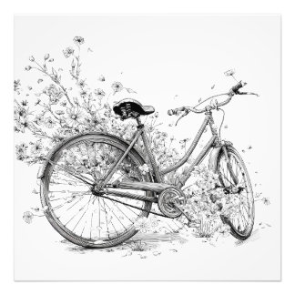 Foto Dibujo de Flor de Bicicleta Blanca y Negra