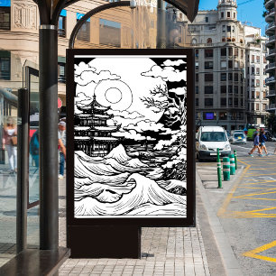 Foto dibujo de la línea de costa iluminada por luna