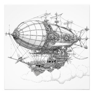 Foto Dibujo de Zeppelin de Steampunk Blanco Ornate