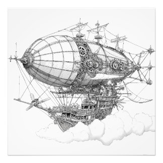 Foto Dibujo de Zeppelin de Steampunk Blanco Ornate