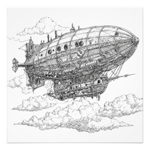 Foto Dibujo detallado de vintage Steampunk Dirigible