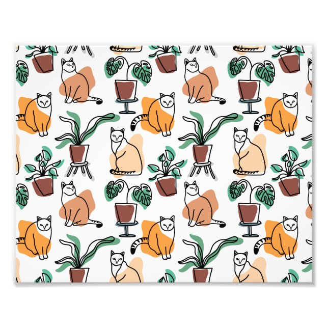 Foto Dibujo en línea de gatos y flores (Frente)