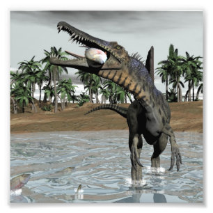 Foto Dinosaurio de Spinosaurus que come pescados - 3D
