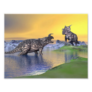 Foto Dinosaurios del Einiosaurus por puesta del sol -