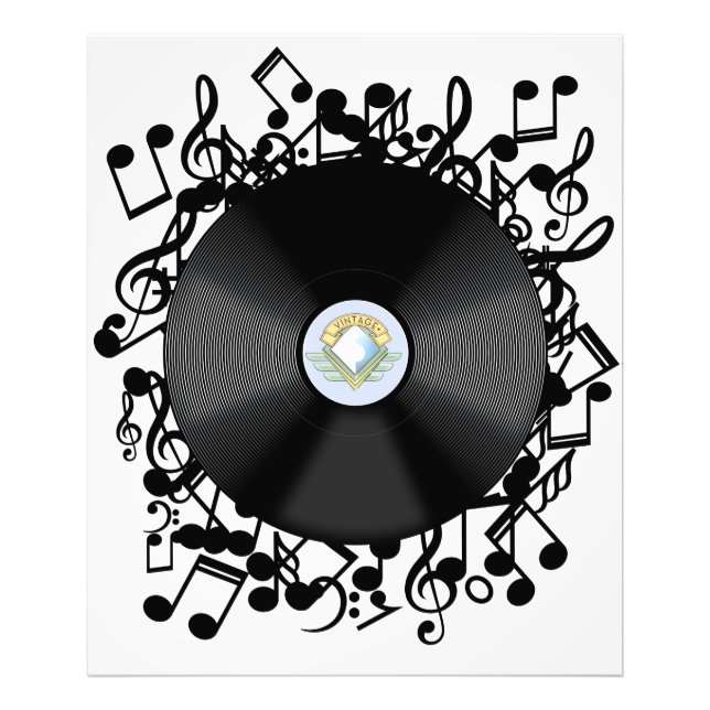 Foto Disco de vinilo antiguo y notas musicales (Frente)