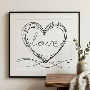 Foto Diseño de arte de línea continua con corazón y amo