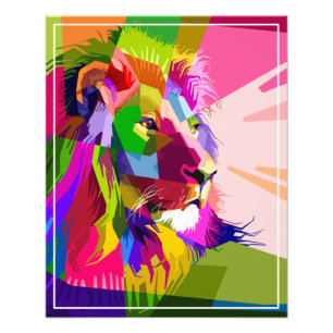 Foto Diseño de arte pop prismático colorido de león