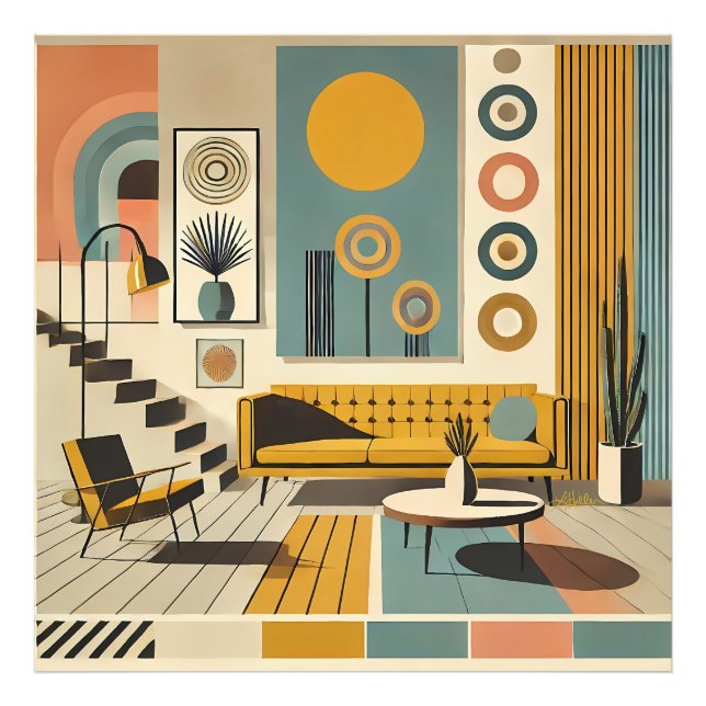 Foto Diseño de interiores de mediados de siglo Sala de  (Frente)