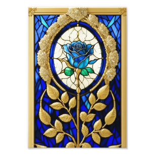 Foto Diseño de Rosa Azul en Vidrio Emplomado