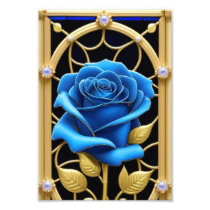 Foto Diseño de Rosa Azul en Vidrio Emplomado